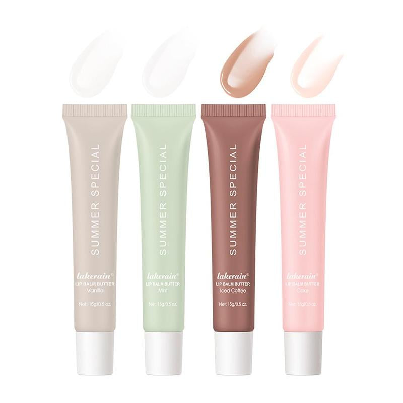 Moisturizing Lip Butter Balm, 4 Counts/Set Hydrating Lip Balm, Plumping Lip Oil Lip Stick, Glossy Lip Glaze Stick, Plumping Lip Cosmetic, Lip Stain