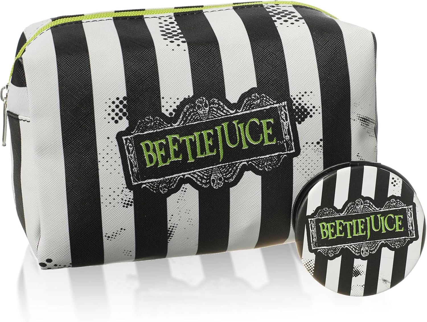 Beetlejuice Multicoloured Makeup Bag | Women'S Cosmetic Pouch with Stripe Design | Adults Beetlejuice Logo Makeup Holder