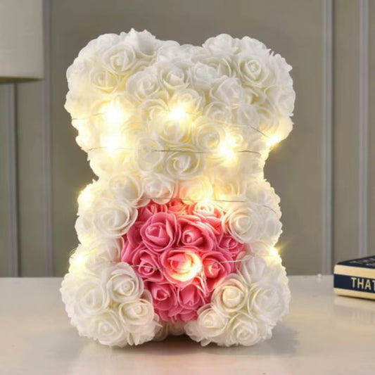 25Cm Artificial Teddy Rose with LED Strip Multicolors Flower Bear Romantic Valentines Day Gift Girlfriend Women Anniversary Bear
