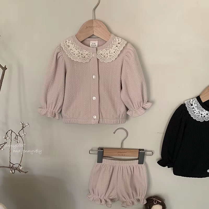 LaceMuse – Korean Style Baby Girl Cardigan & Shorts Set