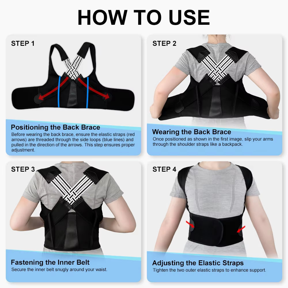 Back Brace Posture Corrector for Women and Men, Shoulder Straightener Adjustable Full Back Support Upper and Lower Waist Belt