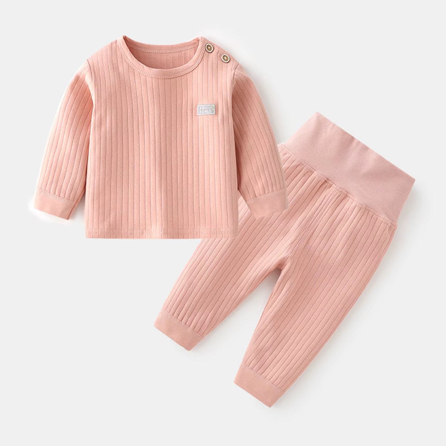 CozyNest – Baby Thermal Underwear Pajama Set in Soft Candy Colors
