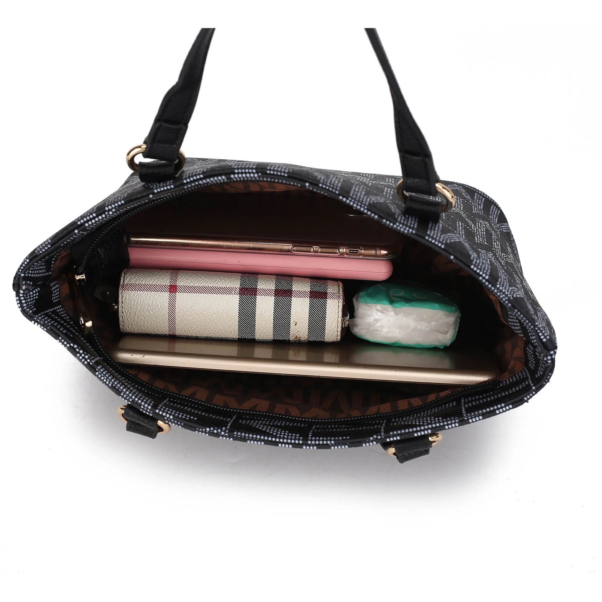 by Mia K. Marimar Women'S Tote Bag with Pouch and Wristlet, Signature 4 Piece Set - Tan