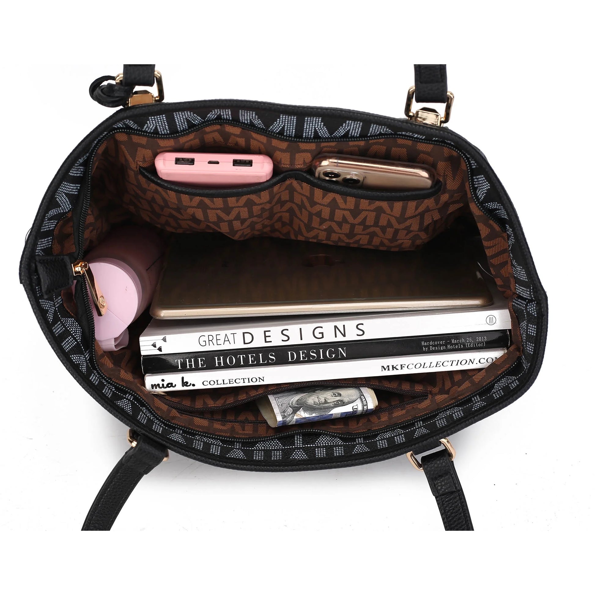 by Mia K. Marimar Women'S Tote Bag with Pouch and Wristlet, Signature 4 Piece Set - Tan