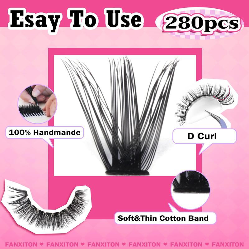 9-16Mm DIY Lash Extension Kit: 280Pcs Lash Clusters [Bond & Seal, Tweezers]