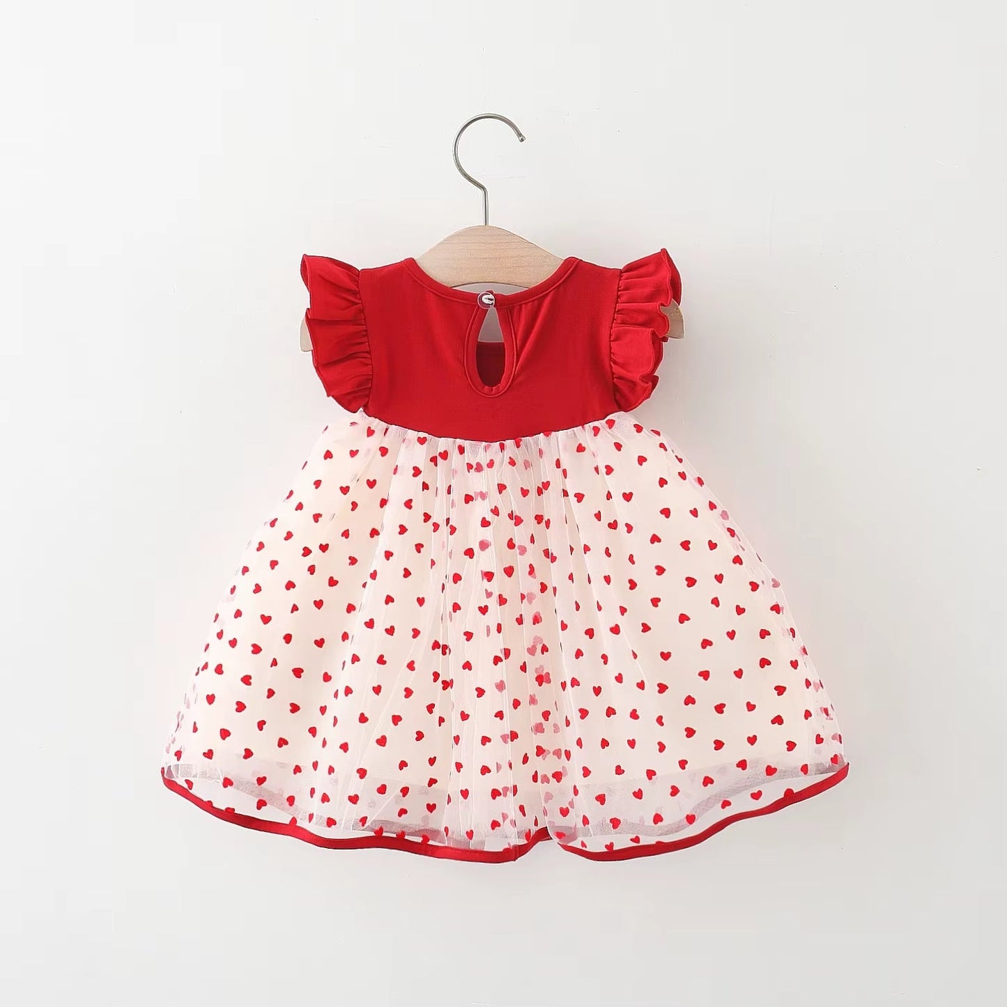 HeartGlow – Red Mesh Tutu Dress with Embroidered Hearts & Bow for Baby Girls